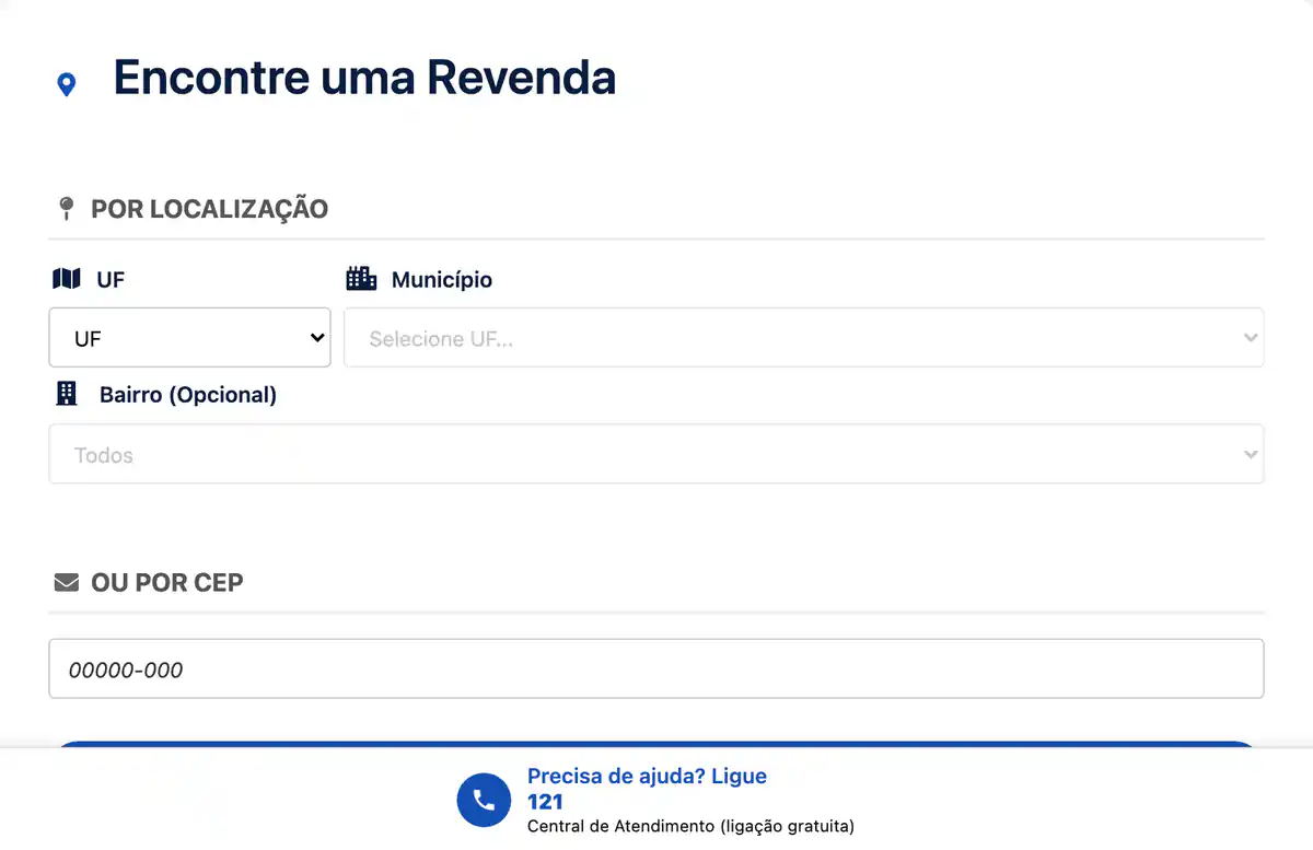 Busca de revenda credenciada do Gás do Povo por estado, município ou CEP