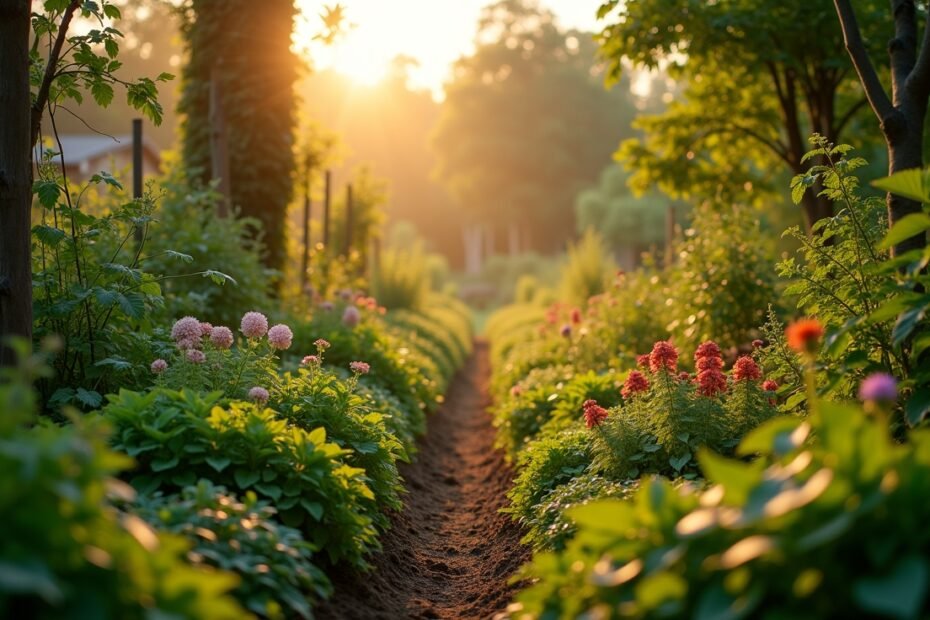 A biodynamic garden showcasing diverse plants enriched with natural preparations.