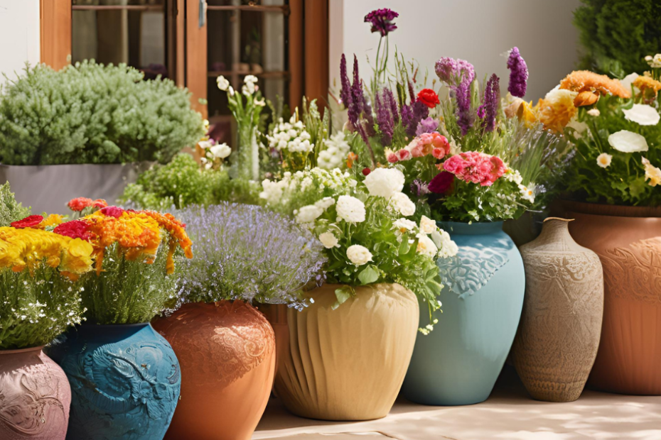 Assorted container planters maximizing small urban spaces.