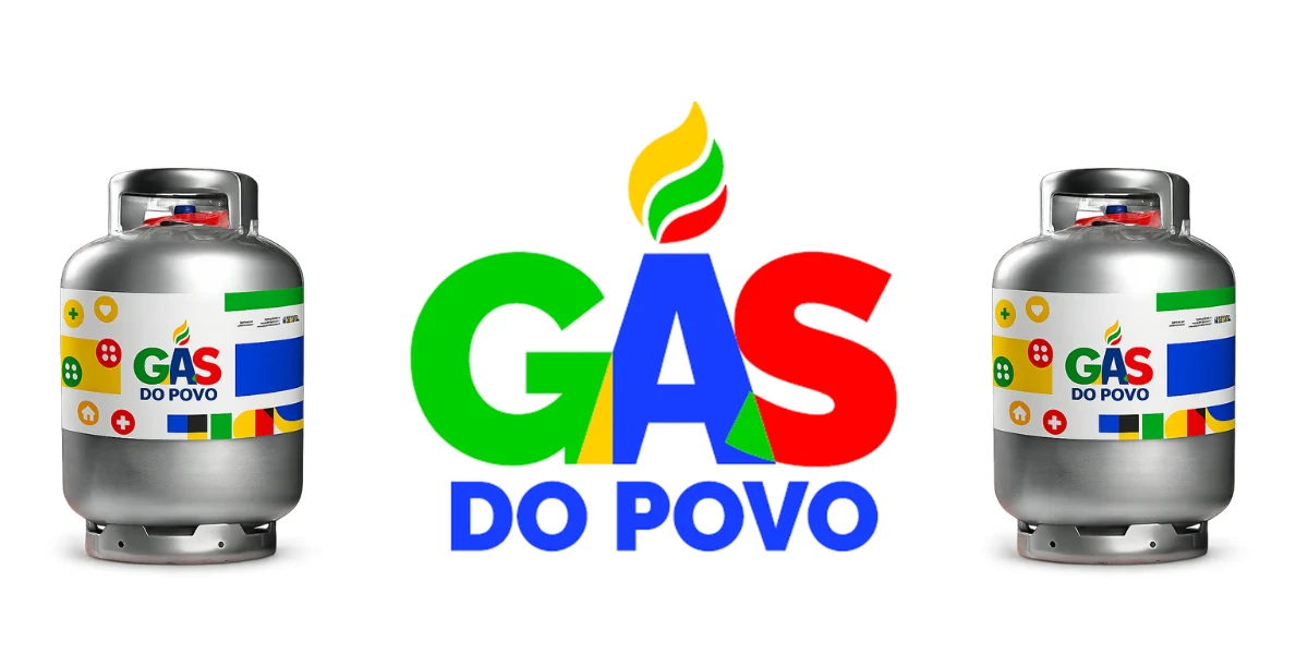 Botijões de 13 kg e a logomarca do programa Gás do Povo