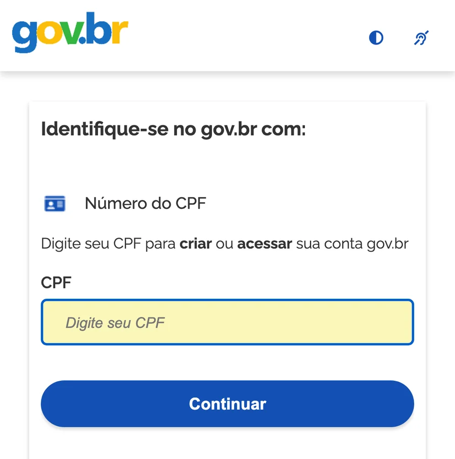 Tela de login do gov.br pedindo o CPF